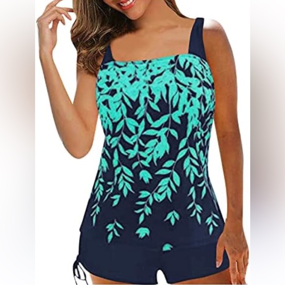 Womens Tankini Swimsuits with Boy Shorts Tummy Control Plus Size Modest 2XL - Picture 2 of 2